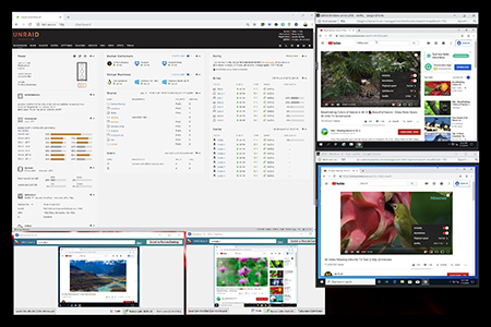 System performance screenshot showing multiple VMs and streams running simultaneously
